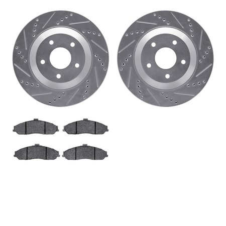 DYNAMIC FRICTION CO 7602-46002, Rotors-Drilled and Slotted-Silver with 5000 Euro Ceramic Brake Pads, Zinc Coated 7602-46002